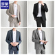 ROMON casual suit suit for men in spring and autumn, loose formal wear, high-end Korean style wedding dress, drapey trendy suit jacket, gray blue, three-piece suit, pants + T-shirt XL
