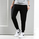 Mulinsen sweatpants men's summer thin loose straight casual pants men's autumn and winter plus velvet thickened warm trousers loose plus size youth outdoor running wardrobe pants men 719 black tying feet (regular) L