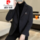 Pierre Cardin Plaid Woolen Suit Men's 2025 Winter New Slim Fit Cotton Thickened Warm Short Woolen Small Suit Jacket Black Thickened Cotton XL 120-135Jin Jin is equal to 0.5 kg