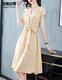 
Shanidoluo large size women's summer clothing fat mm new product fat sister fat people look slim and cover the belly dress short sleeves 15925 yellow 4XL recommended 160-180Jin [Jin equals 0.5 kg] to wear