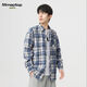 MMOPTOP日系复古长袖格子衬衫男士秋冬季潮流宽松休闲衬衣2209深蓝XL