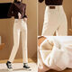 Geyun Jeans Women's 2025 Spring and Autumn New Style Wearing Straight Wide Legs Khaki Cotton Pants Plus Fleece Thickened Smoke Pants Women's Khaki One Buckle [Fleece Thickened] 13588 27 (96 to 105Jin [Jin equals 0.5 kg])