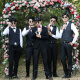 Winter groomsmen suit Western-style brothers' clothing men's wedding group clothing suit jacket shirt vest three-piece suit dress spring white long-sleeved + black vest + black pants + bow tie XL