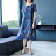 Yalu free chiffon dress summer women's short-sleeved slim temperament mid-length YZ6620 blue 2XL