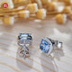 GIGAJEWE giant jewelry 4.5ct white gold cushion-cut blue push back moissanite stud earrings for girlfriend and mother, blue 18K