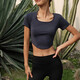 La Nikar nude yoga wear for women summer thin short-sleeved Pilates top professional running fitness sports T-shirt-S1145 Navy Blue XS