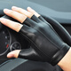 Zhongyan leather half-finger gloves, men and women cycling and driving, non-slip, warm, fitness fingerless half-finger gloves, thin students, black half-finger three-line