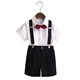 
GOKU boys' dress suit kindergarten performance suit overalls summer host children's suit graduation suit flower girl black pants + shirt + strap + bow tie 130 recommended weight 43-50 Jin [Jin equals 0.5 kg]