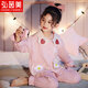 Hong Yinmei children's pajamas girls spring and autumn pure cotton set long sleeve thin style sweet and cute medium and big children's girl home clothes QD6621 140 [child 16 size] Weight 55-68 Jin [Jin equals 0.5 kg]