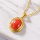 Meluxe yellow 18K gold coral pendant red natural coral pendant birthday gift for wife and mother 8*10mm (with silver chain)