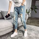 Langwei Feier summer 9-point ripped jeans men's Korean version slim fit beggar's small leg pants trendy men's spring and autumn men's pants 829 big holes 28