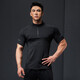 Lutie Dog Fitness Wear Short Sleeve Men's Stand Collar POLO Slim Fit Muscle Showing Quick Drying Breathable High Elastic Coaching Wear T-Shirt Black L