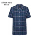 Sr. AIMU [mismo estilo en el centro comercial] 22SS indulgente seda a cuadros sedoso pijama de pijamas cardigan de manga corta NS41F684 Blue a cuadros de color azul oscuro YH8 L (170)