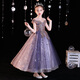 Little Kayi Qian Kinder Laufsteg Abendkleid Mädchen Geburtstag Prinzessin Rock geschwollenes Garn Little Girl Host Piano Performance Kostüm Purple 1591 vorne kurzer Rückblick 130