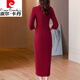 皮尔卡丹（pierre cardin）喜婆婆婚宴礼服高贵连衣裙女高贵晚装女参加婚礼红色气质妈裙子 酒红色 2XL