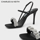 CHARLES/KEITH semi-precious stone pleated one-strip high heels sandals girls birthday gift CK1-60361402 Black 34