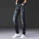 
Fashion brand ripped jeans men's elastic patch patch small feet pants Korean style slim jeans lacquered dot printed pencil pants new product 687 black 30 (2 feet 3)