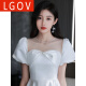 LGOV white satin small evening dress can be worn in summer light luxury niche high-end dress female engagement certificate registration WX423 white XS