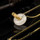Potala Palace 18k gold inlaid jade pendant interlocking white jade peace buckle necklace for women as a gift for girlfriend Interlocking white jade necklace