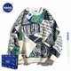 NASALIKE official trendy brand round neck sweatshirt for men in spring and autumn trend ins retro student handsome couple jacket top long sleeve T off white 2XL recommended 145-160Jin Jin is equal to 0.5 kg