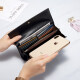 Cnoles cowhide wallet women's long multi-functional clutch retro oil wax leather large capacity coin purse women's gift box card bag birthday gift for wife black