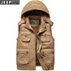JEEP velvet thickened warm hooded multi-pocket vest middle-aged and elderly winter men's waistcoat pure cotton vest loose vest No. 1 Army Green Army Green Plus Velvet Plus Velvet 4XL 190Jin Jin is equal to about 0.5 kg