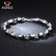 Aido diamond platinum bracelet for men, pt950 white gold shiny olive round beads, weight 8.41 grams, 19 cm long, about 5 mm thick