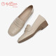Goldlion women's wedge loafers women's fashion small leather shoes deep square toe slip-on shoes G661310122 apricot 38
