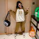 Jixiangle children's clothing, girls and children's suits, autumn and winter clothing, 2022 new style, medium and large children's velvet thickened sweatshirts and pants, two-piece set, Korean style, fashionable and stylish little girl's clothes, 3-15 years old, purple size 150 (recommended height is about 140CM)