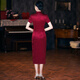 Gu Juanian's wedding mother's cheongsam dress new style acetate satin wedding cheongsam for mother-in-law's wedding banquet cheongsam high-end western style dress burgundy XL