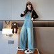 Xizai Pier Vêtements pour enfants Girls Denim Saut trottiers moyens grands pour enfants et pantalons longs décontractés Spring and Automn Vêtements coréens Tendance Retro Couleurs Salopets 170 Taille recommandée Hauteur 155-165 cm