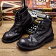 Lingbu Big Head Martin Boots Männer echte Leder Retro Männer Boots Männer Lederschuhe High Top Trendy Short Stiefel Japanische Patch Arbeiten Männer schwarz 41