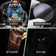 Le couple Olevs regarde un couple entièrement automatique sur la montre mécanique entièrement automatique Gift multifonctionnel étanche pour petit ami et petite amie 3601 + 6629 [cadeau de luxe bleu en cuir marron]