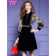 Feimengyi black lace velvet dress women's autumn and winter new retro niche temperament splicing slim A-line skirt black L