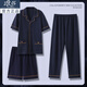 浪莎中老年爸爸睡衣夏季男士短袖开衫三件套夏天家居服套装春 QKM-7121套装＋701短裤 3XL【建议体重：160-180斤】