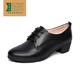 Lu Shinan deep mouth single shoes for women high heels spring and autumn new black leather shoes thick heels professional work shoes lace-up commuting genuine leather women's shoes black mid-heel 3.5cm plus velvet (723R) 36