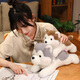 Dudo mignon chiot en peluche jouet mignon animal de compagnie husky erha chien oreiller poupée gris rag doll cadeau d'anniversaire marron 50 cm