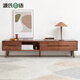 Genji Muyu solid wood sliding door TV cabinet modern simple oak low cabinet Nordic style floor cabinet small apartment living room storage storage cabinet walnut color TV cabinet 2200*320*400 Assembly