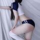 Yu Ji sexy lingerie, feminine, Japanese style, split type, pure soft schoolgirl swimsuit, sailor suit, sportswear, erotic temptation suit, free of need to take off, see-through SM role-playing sexy uniform, blue, white, green, student uniform + same stockings, one size fits all