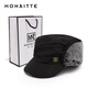 Monette hat men's winter new style plus velvet cold-proof and warm peaked hat for cycling, fishing, ear protection, fashionable autumn and winter flat hat, black, one size fits all, adjustable (54-62CM)