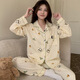 
REJIP spring and autumn cotton pajamas women ins cute cartoon lapel cardigan loose thin style can be worn outside home clothing set 9227 XL