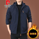 Pier Cardin Outdoor Men's Jacket Autumn and Winter 2020 New Middle-aged Men's Autumn Clothes Plus Fleece Jacket Men's Spring and Autumn Thick 9898 [Khaki] Add Thin Fleece Removable Cap 6XL 205Specifications (225Jin [Jin equals about 0.5 kg])