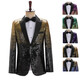 Zhehan host male singer performance clothing colorful gradient sequin suit top men's stage style shiny catwalk blue_gold L
