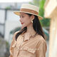 ALBINELE草帽女夏天复古英伦平顶礼帽韩版沙滩帽防晒遮阳帽ins网红平顶帽 白色（咖啡色带） 可调节 (55-60cm)