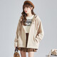 TonLion 2025 Knitted Jacket Women's Casual Sweater Cardigan Hooded Top Velvet Style/Light Khaki M
