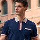 Mr. Stoffknopf Retro Polo Shirt Sommer Neue Männer Revers kurzärmelig College-Stil AT12083 Navy Blue M (170)