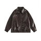 7 excellent jackets for men in autumn Hong Kong style retro pu leather trendy loose casual leather jacket lapel solid color versatile top CLB-JK911 brown XL