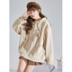 TonLion 2025 Knitted Jacket Women's Casual Sweater Cardigan Hooded Top Velvet Style/Light Khaki M