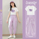 Youyou 1 point girls summer dress fashionable new children's short-sleeved suit summer thin medium-sized children's casual two-piece set 16012 purple + 9889 white 150cm