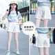 小猪彼特（PIG&PETER）女童白色短裤夏季外穿儿童洋气裤子夏款薄款女孩夏装牛仔裤中大童 1429白色+3431粉色【短袖套装】 130 cm